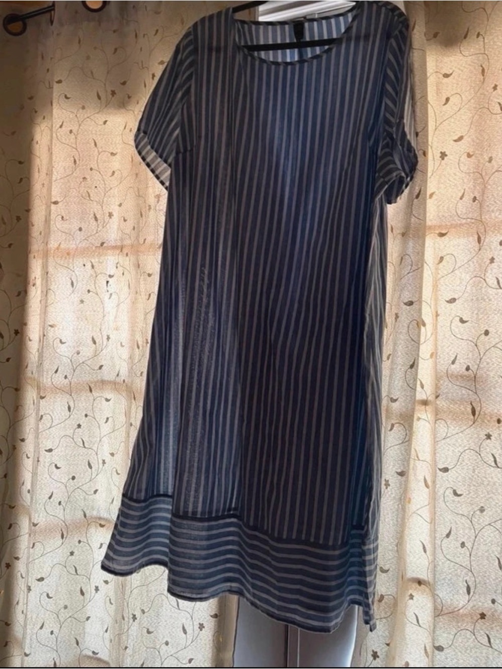 Navy and White Striped Short-Sleeve Shift Dress